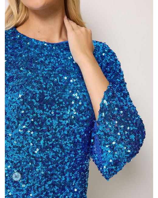 M Com Blue Sequin Flute Top