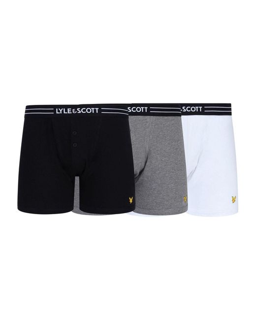 Lyle&Scott Black Lyle & Scott Multi Button Fly Boxer Trunks 3 Pack for men