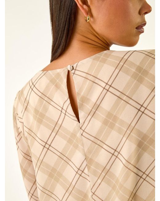 Roman Natural Petite Check Bubble Hem Tunic Top