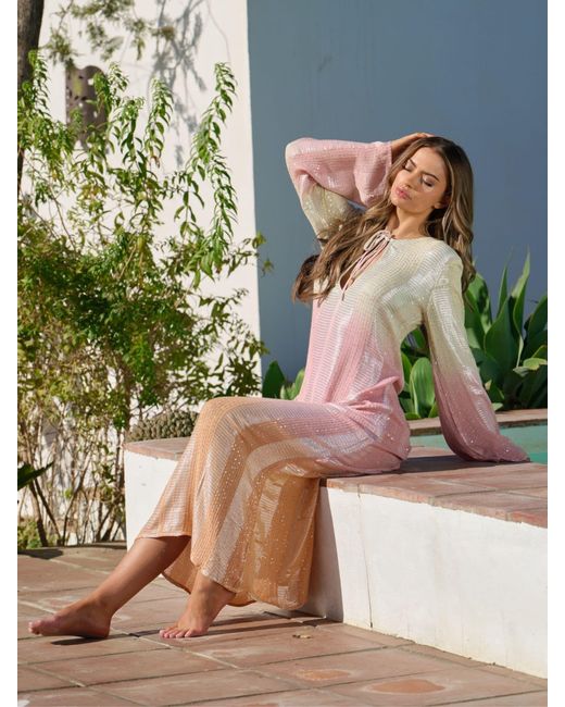 South Beach Blue Ombre Metallic Maxi Kaftan Dress