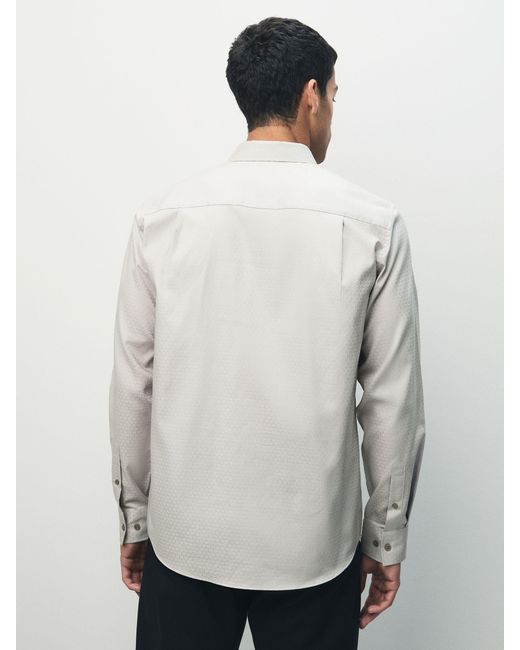 Next White Regular Fit Geometric Print Long Sleeve Smart Shirt for men