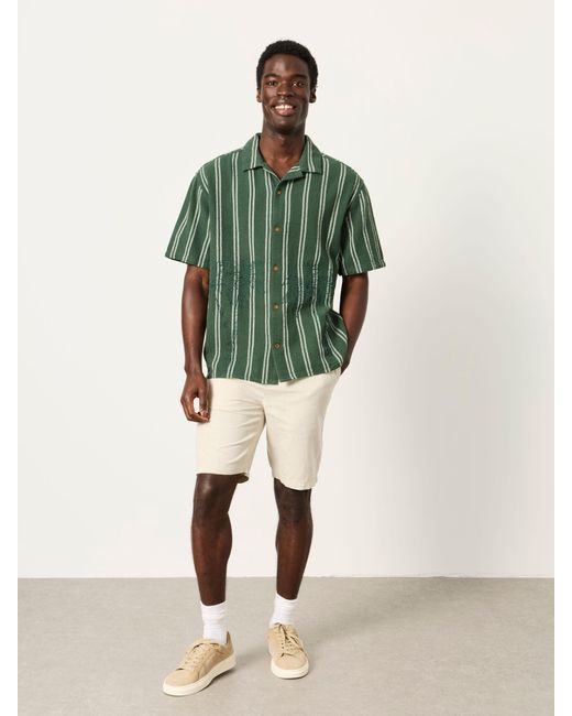 FatFace Green Fatface Short Sleeve Relaxed Fit Stripe Shirt With Palm Embroidery for men