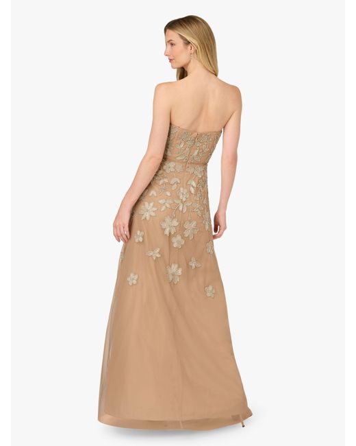 Adrianna Papell Natural Strapless Beaded Mesh Dress