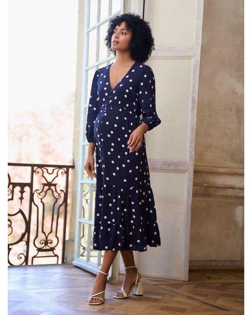 Seraphine Blue Button Through V-Neck Maternity & Nursing Dress