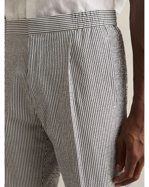 Reiss Brown Stretch Seersucker Stripe Trousers for men