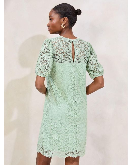 Lipsy Green Lace Short Sleeve Mini Shift Dress