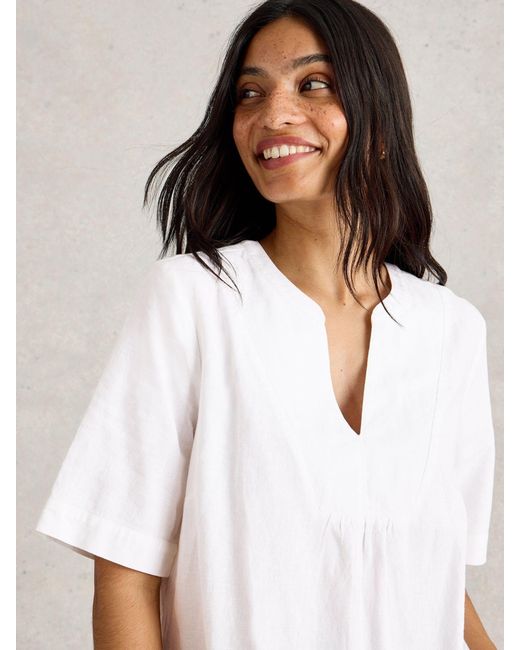 White Stuff White Ash Linen Blend Top