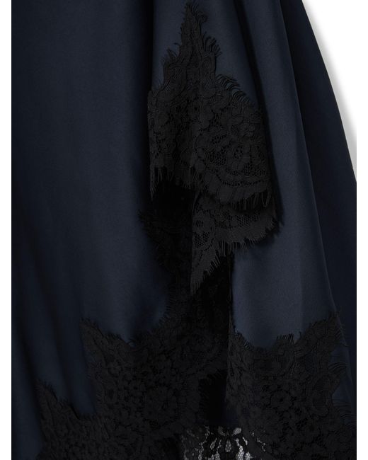 Reiss Blue Anais Satin Drape Lace-Trim Dress