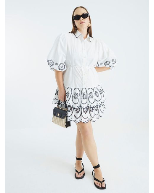 River Island White Cutwork Mini 100% Cotton Shirt Dress