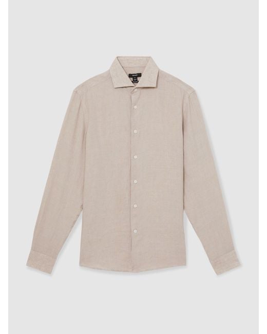 Reiss Natural Ruban - Mink Brown Linen Button-through Shirt, M for men