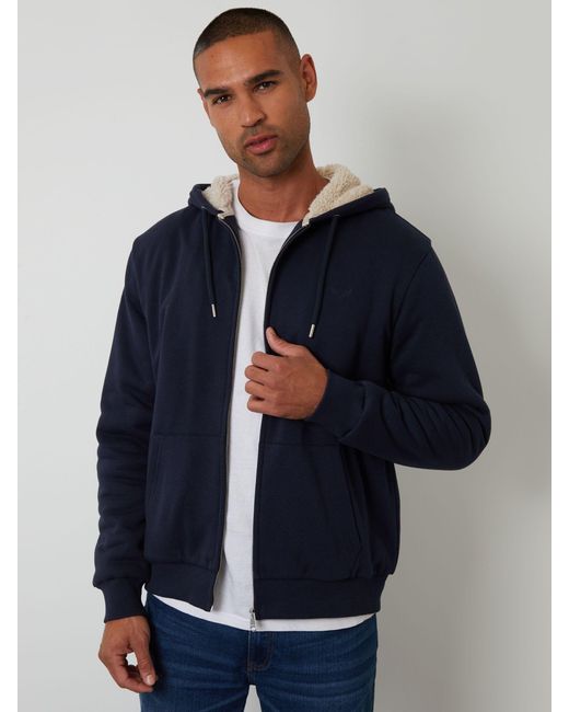 Threadbare Blue Borg Lined Zip-Through Hoodie for men