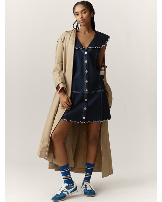 Anthropologie Pilcro Scalloped Denim Buttondown Dress in Blue