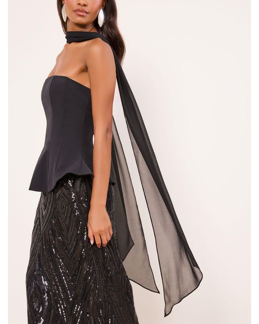 Lipsy Black Premium Bandeau Corset Sequin Combination Maxi Dress