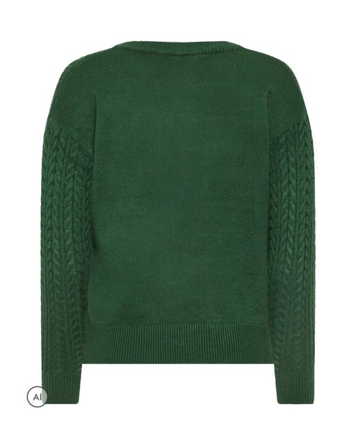 M Com Green Petite V-Neck Mini Cable Jumper