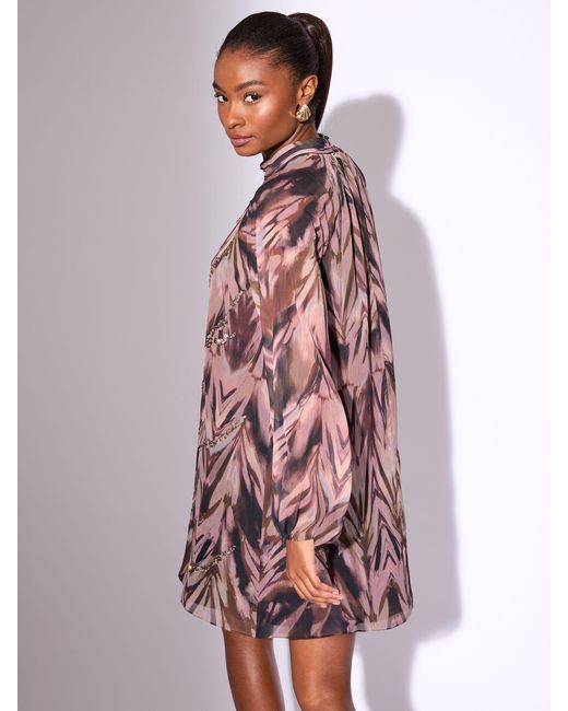 Lipsy Red Mini Animal Zebra Print Sequin Long Sleeve Shift Dress