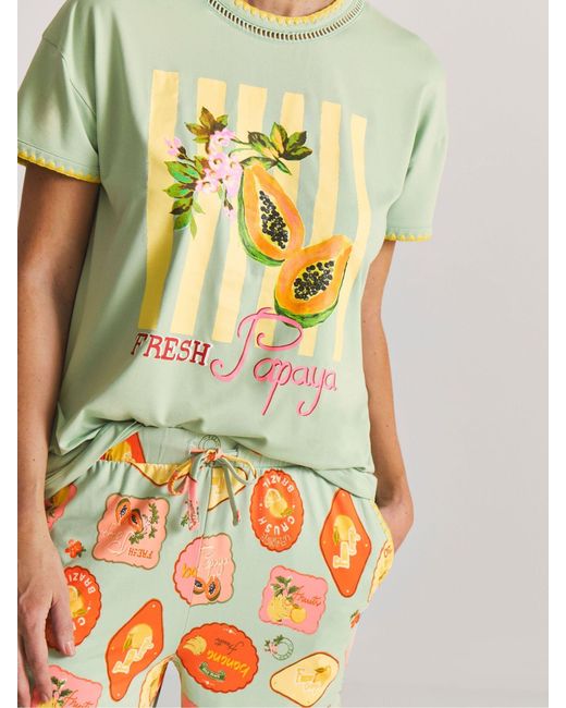 Figleaves Metallic Blanket Stitch Fruit Pyjamas Set