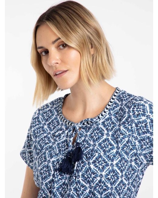 Weird Fish Blue Sofia Printed Cheesecloth Blouse