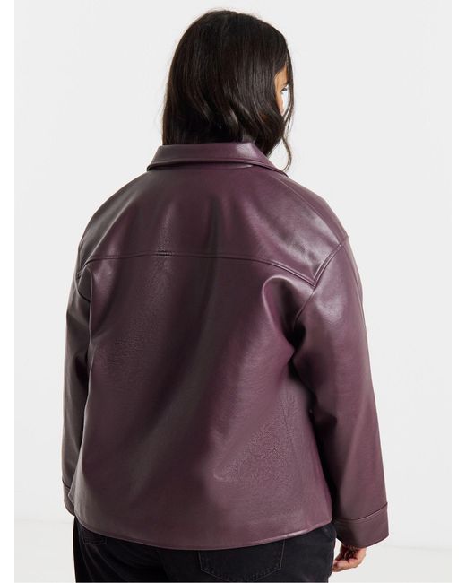 Simply Be Purple Simply Be Blackcurrant Pu Button Through Shacket