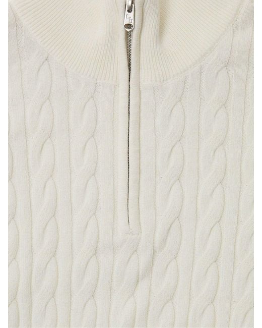 Threadbare White Cable Knit Quarter Zip Jumper for men
