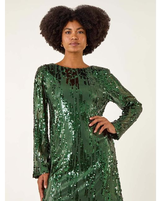Roman Green Sequin Shift Stretch Dress
