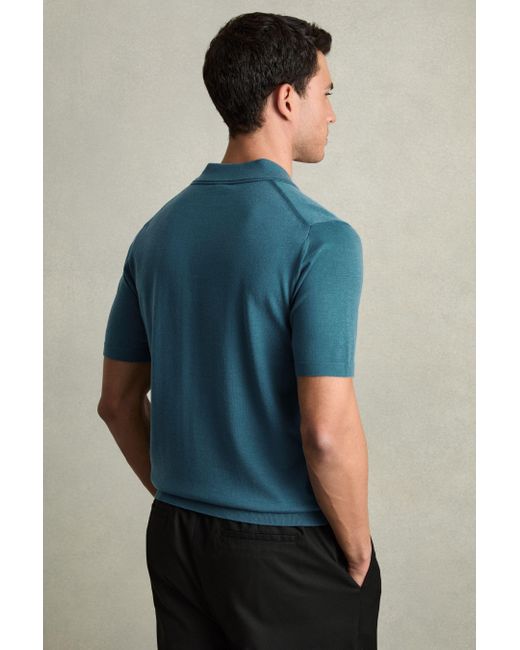 Reiss Duchie - Deep Teal Blue Merino Wool Open-collar Polo Shirt, Xs for men