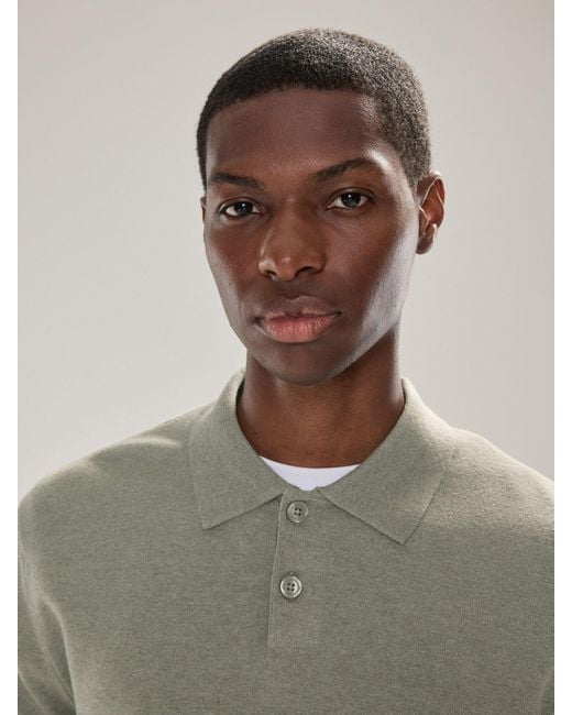 Next Gray Plain Regular Fit Essential Long Sleeve Knitted Polo Shirt for men