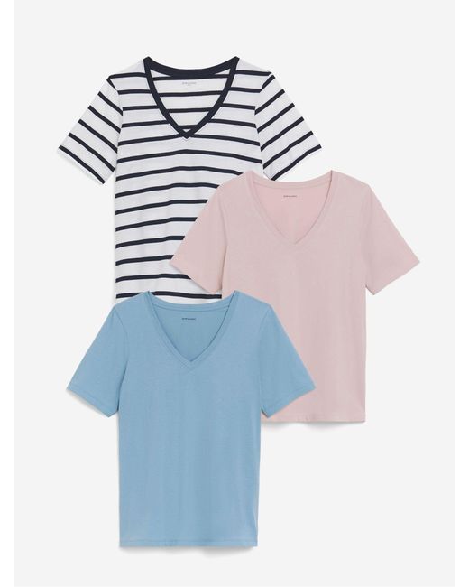 JD Williams Blue 100% Cotton V-Neck T-Shirts 3 Pack