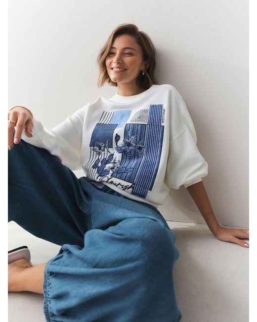 Next Blue Patchwork Graphic Embroidered Sweatshirt