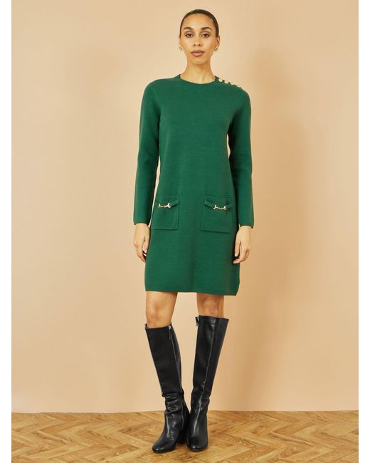 Yumi' Green Knitted Tunic Dress With Hardware Details