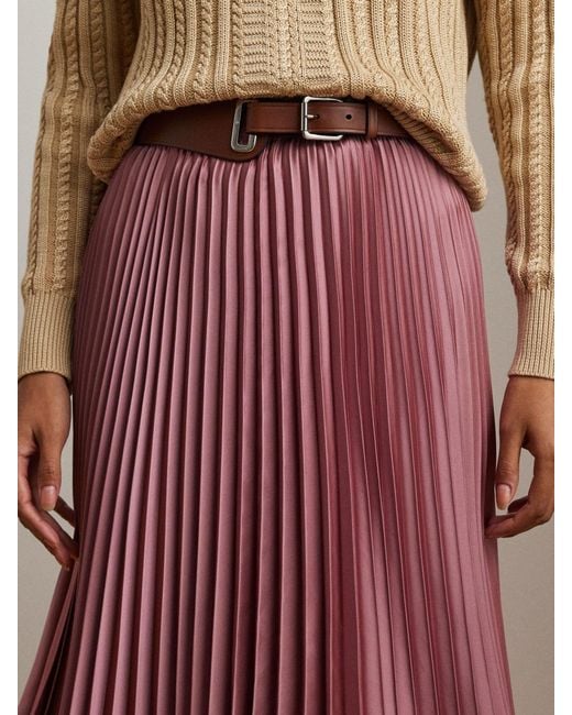 Ralph Lauren Purple Suzu Pleated Satin Charmeuse A Line Midi Skirt