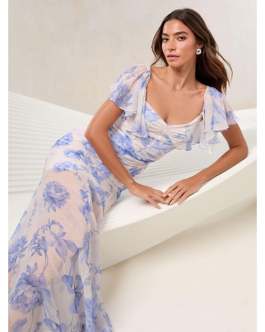 Lipsy Gray Petite Mesh Angel Sleeve Maxi Dress