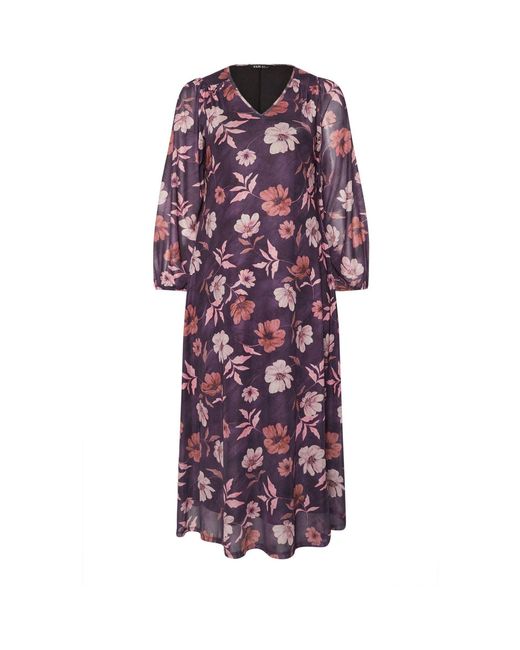 Yours Curve Women's Purple Mesh Balloon Sleeve Dress