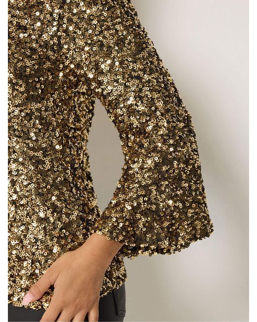 M Com Metallic Petite Sequin Flute Top