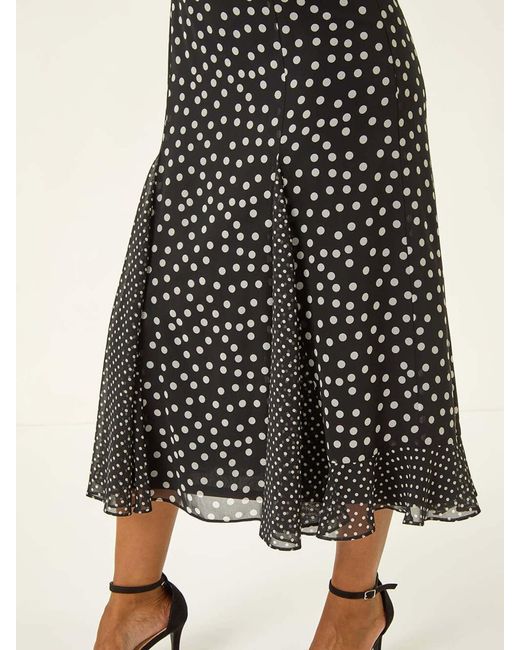 Roman Green Spot Print Godet Hem Midi Dress