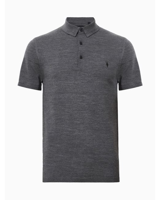 AllSaints Gray Allsaints Mode Merino Wool Short Sleeve Polo Neck Jumper for men