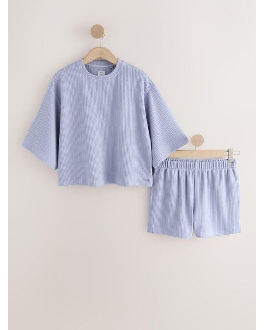 Next Blue Textured Short Pyjamas