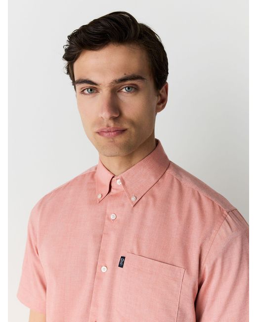 Next Pink Regular Fit Short Sleeve Easy Iron Button Down Oxford Shirt for men