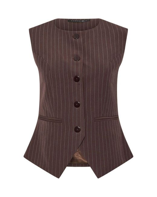 PixieGirl Petite Brown Pinstripe Button Waistcoat