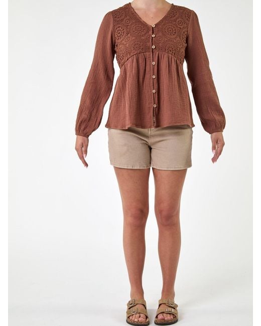 Roman Red Crochet Buttoned Blouse