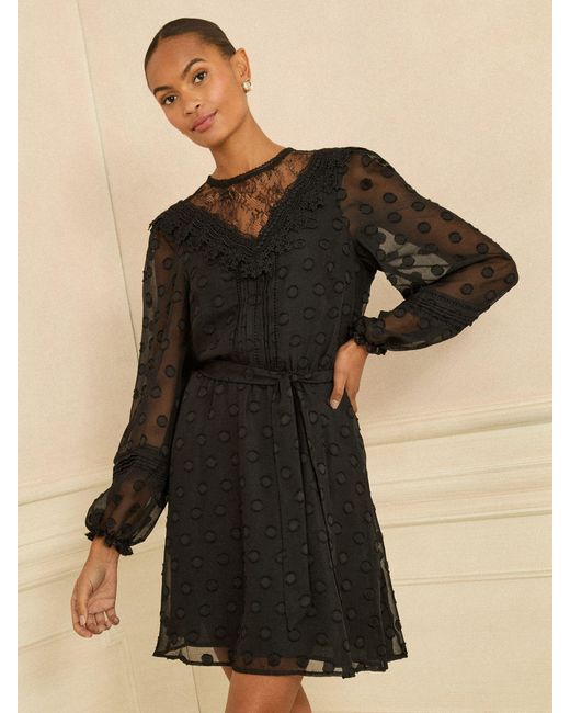 Love & Roses Natural Petite Spot Jacquard Mini Dress