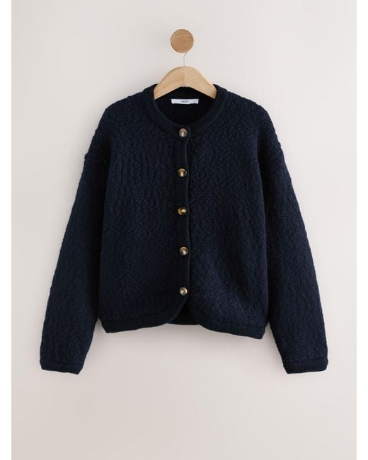 Next Blue Textured Knitted Jacket With Wool