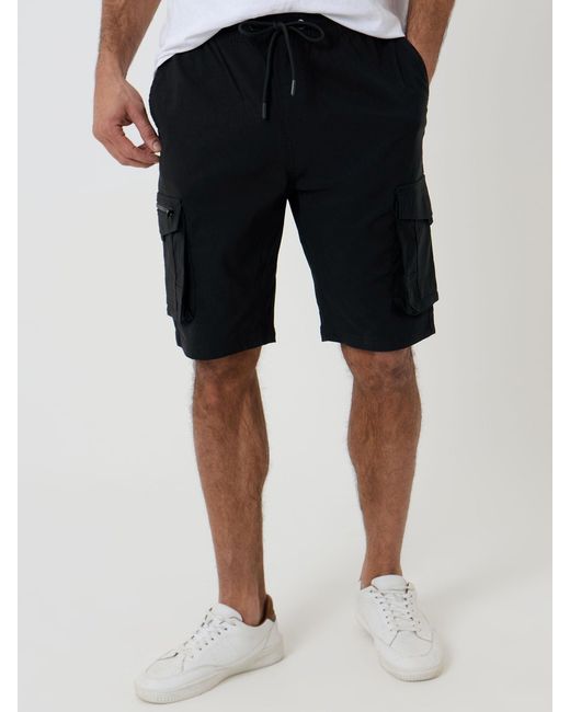 Threadbare Black Elasticated Waist Stretch Cargo Shorts for men