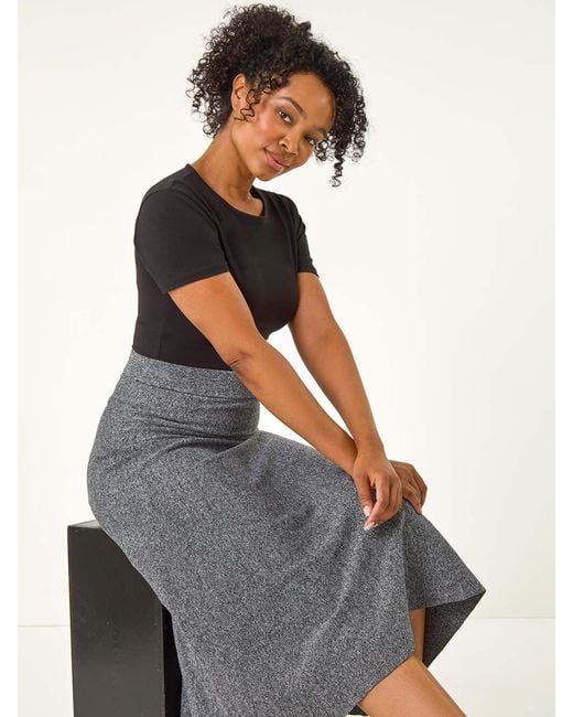 Roman Gray Petite Stretch Knitted Midi Skirt