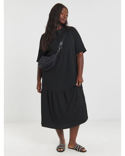Simply Be Textured Jersey Drop Waist Dress in Black | Lyst