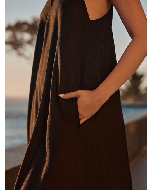 Next Black Maxikleid Mit Neckholder Und Leineneu 48 Petite (Uk 20 P)