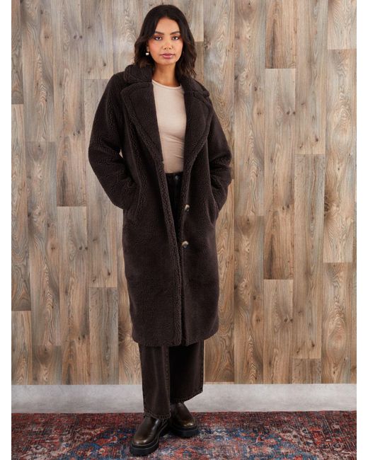 Threadbare Brown Longline Borg Coat