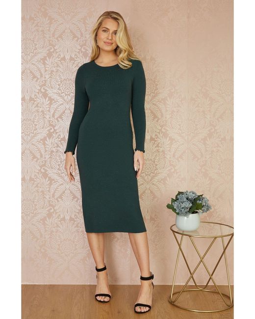 Yumi' Green Sparkle Knit Midi Jumper Dress