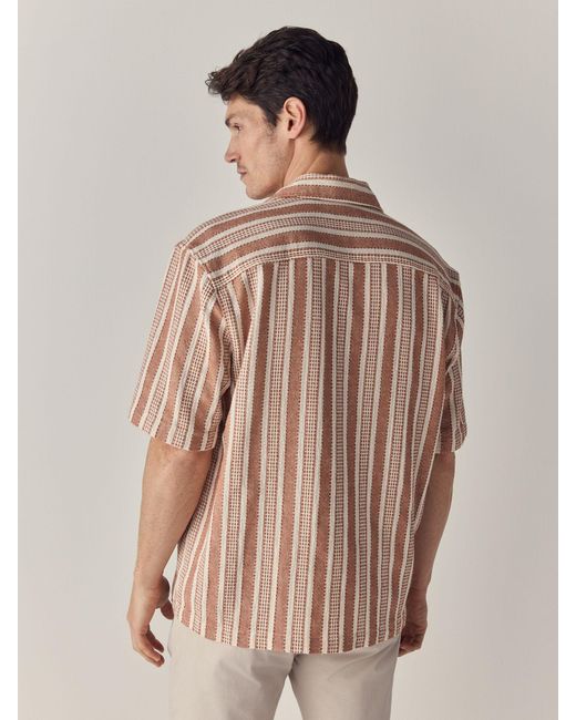 Next Pink 100% Cotton Textured Stripe Short Sleeve Shirt for men