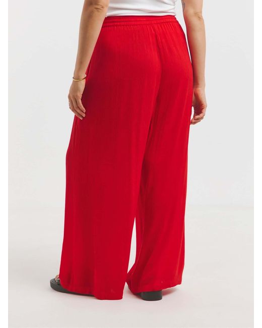 Simply Be Red Tie Waist Crinkle Wide Leg Trousers