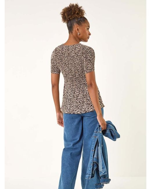 Roman Natural Animal Print Pleated Blouse